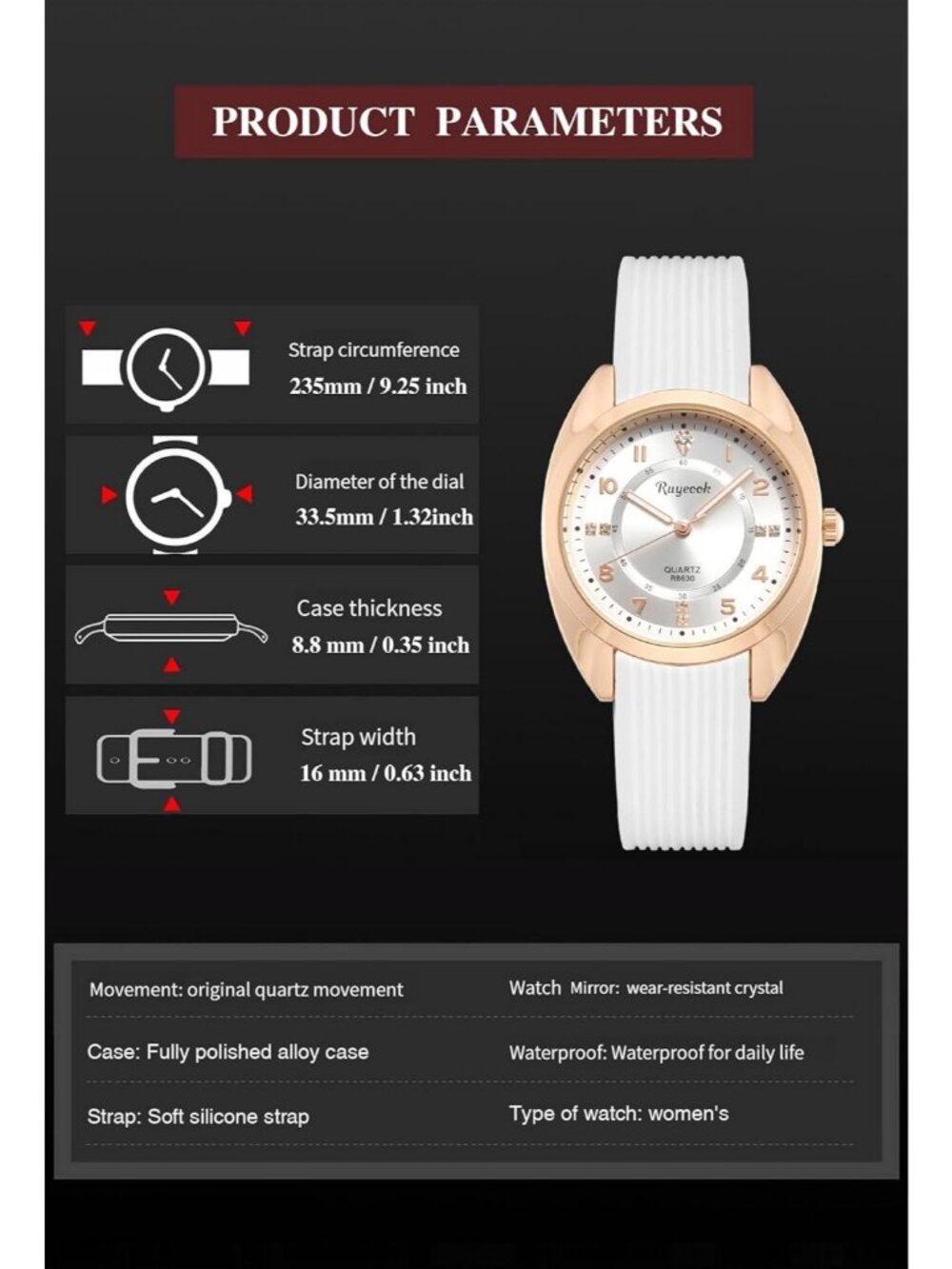 Women's White Analog Quartz Elegant Silicone Band Waterproof Nurse Wrist Watch - Picture 5 of 6